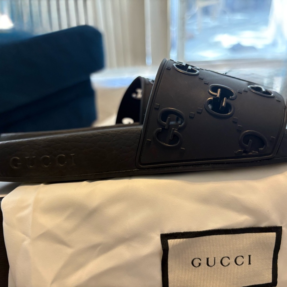 Gucci Black Embossed Slide Sandals - Picture 3 of 6